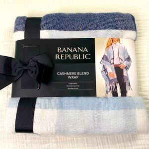 NWT Banana Republic Cashmere Blend Blue Striped Wrap Poncho